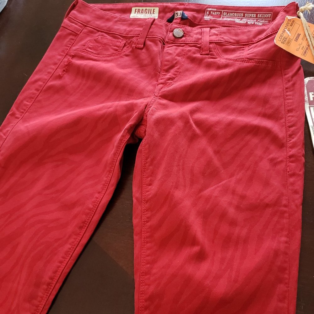 FRAGILE BLUE JEANS Women's Red Zebra Print Jeans